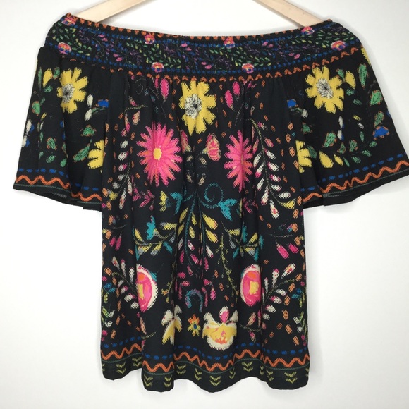 FLYING TOMATO Boho Floral Top Black Size Small - Picture 9 of 9